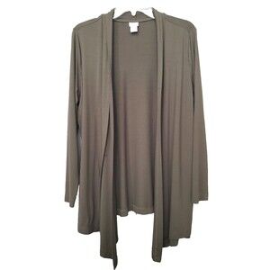 Chico's Olive Green Touch of Cool Polished Jersey Knit Open Front Cardigan 2 LGE